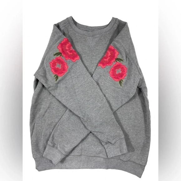 Victoria Secret  Grey Pink Flower Embroidered Sleeve Sweater Size XS - Picture 6 of 8